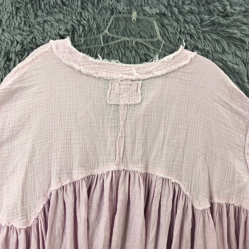Free People Babydoll Top Womens Small Pink Asymmetrical Shirt Short Sleeve - Picture 8 of 9